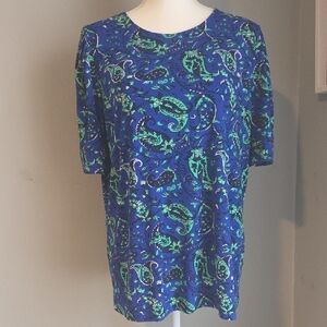Liz Claiborne Career Blue and Green Paisley Top XL